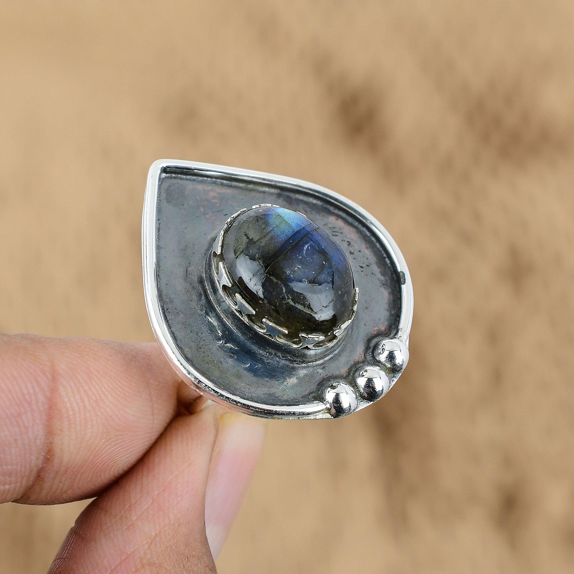 Mothers day Sale Sterling Silver Labradorite Stone Sister Third Eye Chakra Ring
