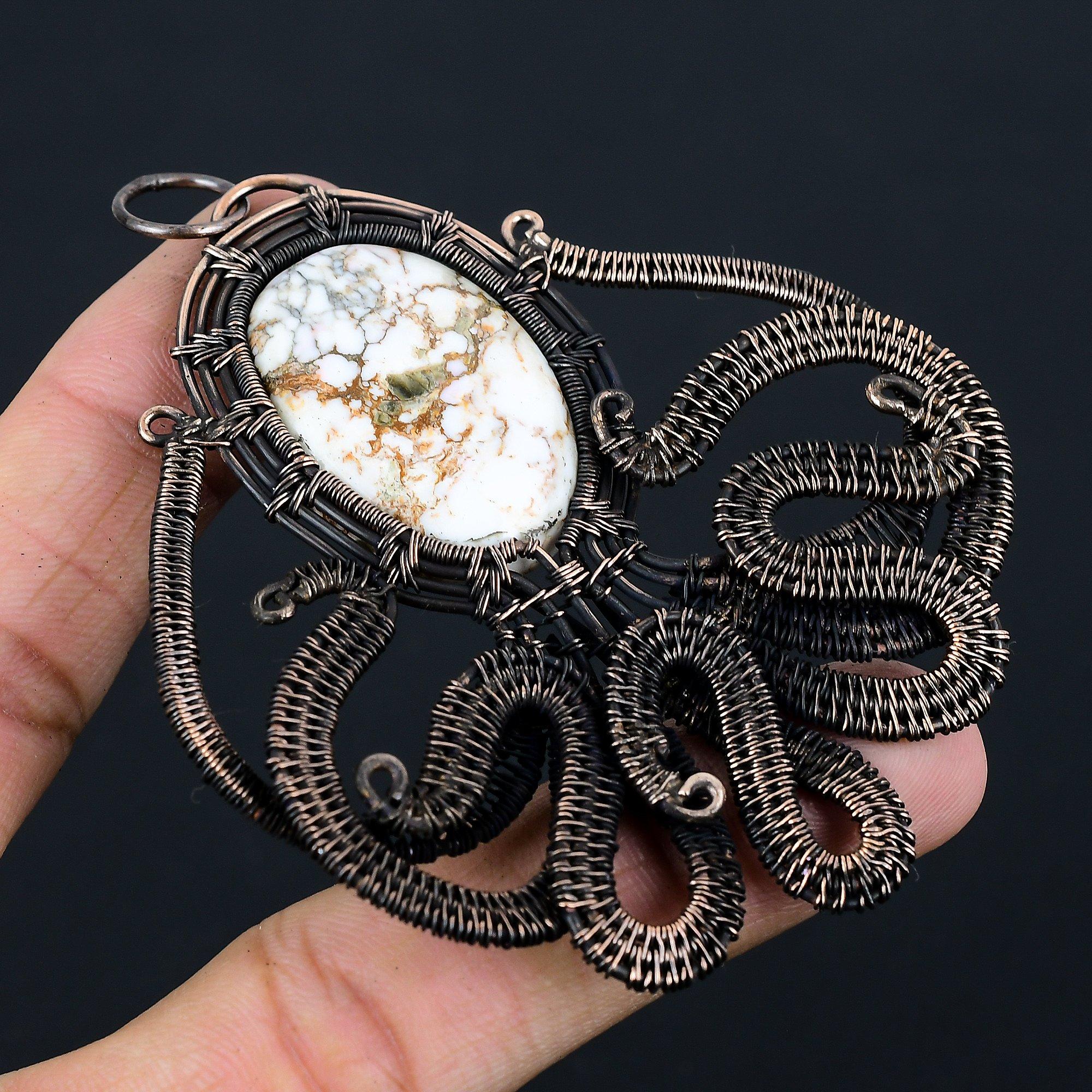 Осьминог Форма Дикая Лошадь Драгоценный Камень Чистая Медная Проволока Обернутая Подвеска Ручной Работы Ювелирные Изделия Для Подарка