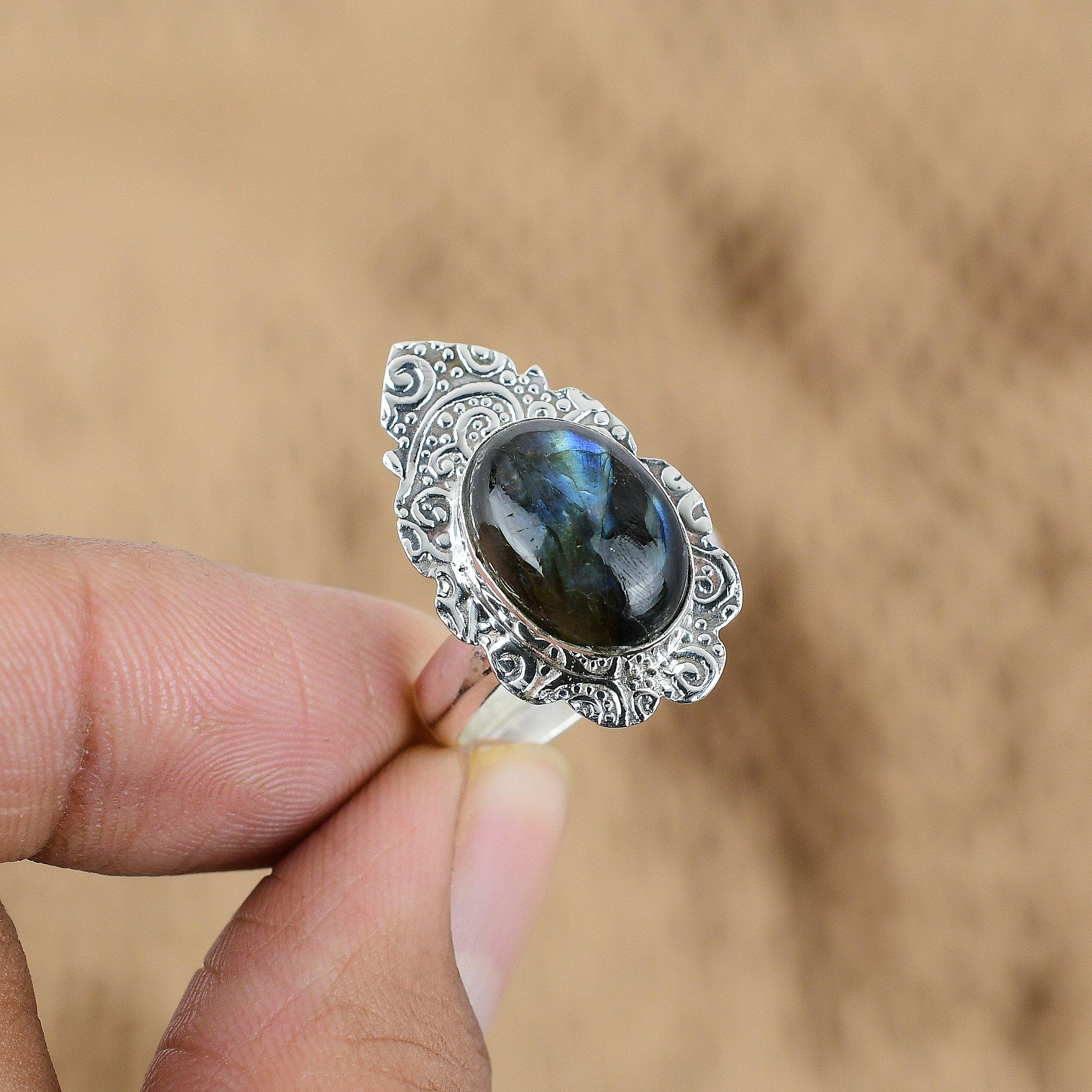 Сделка ко Дню матери Кольцо сестры из стерлингового серебра 925 пробы с натуральным лабрадоритом и мультикамнями