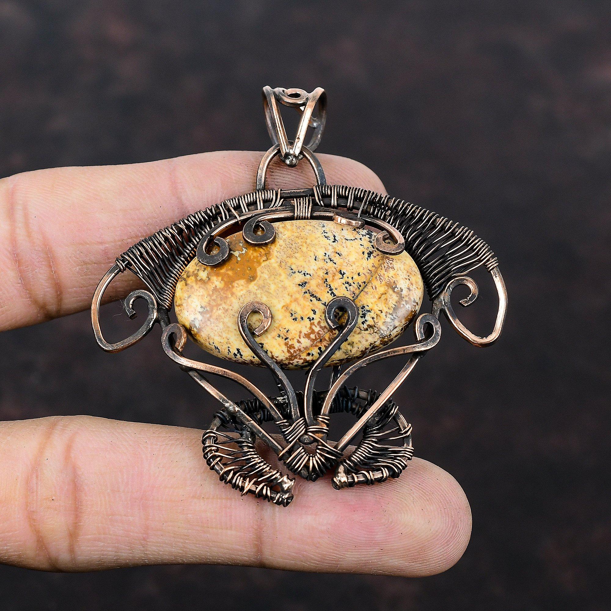 Picture Jasper Pendant Copper Wire Wrapped Pendant Tortoise Jewelry Gemstone Pendant Copper Wire Wrap Jewelry Handmade Pendant Gift For Him