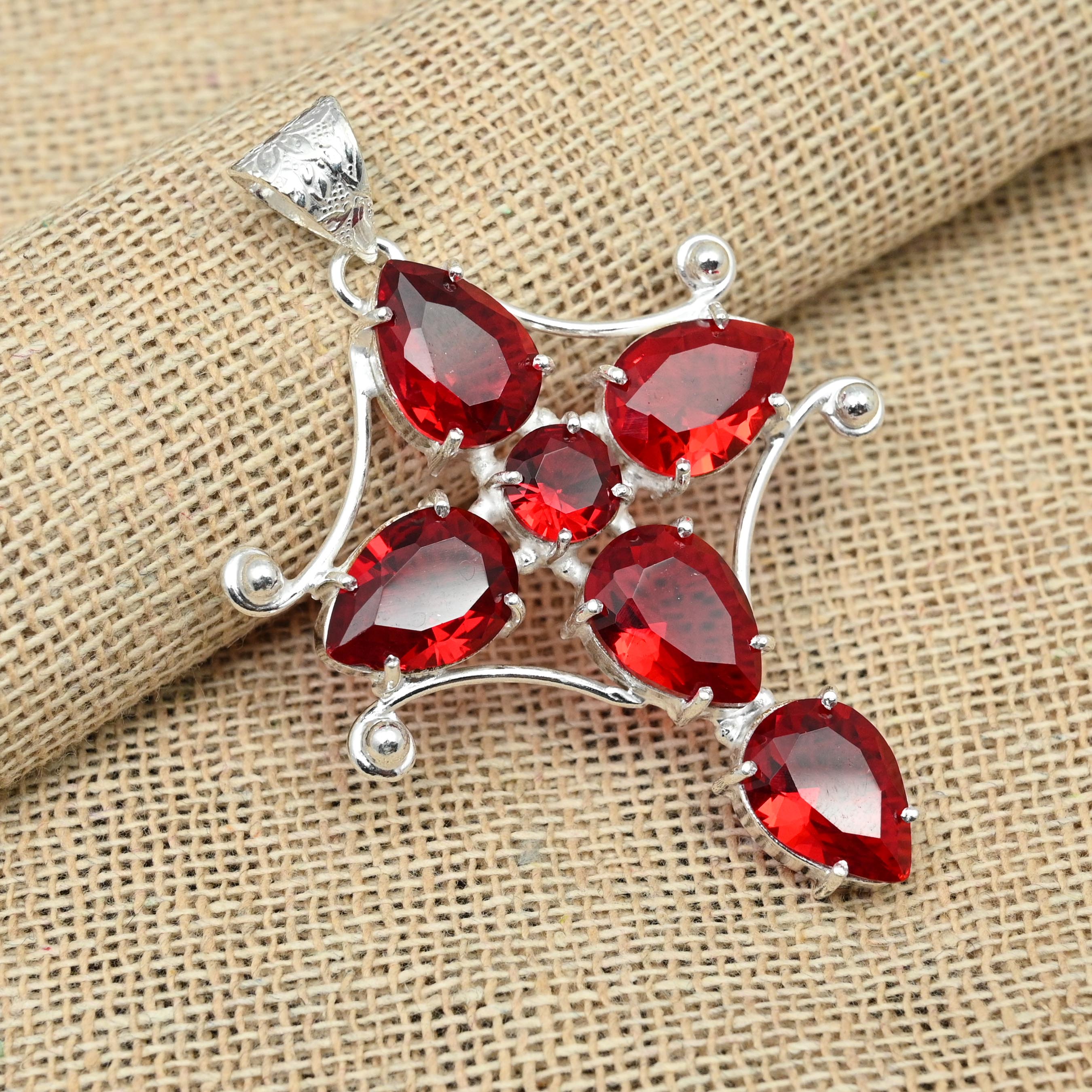 Ювелирные изделия из твердого серебра 925 пробы, красный гранат, драгоценный камень, подвеска в виде креста ручной работы, дизайнерские ювелирные изделия