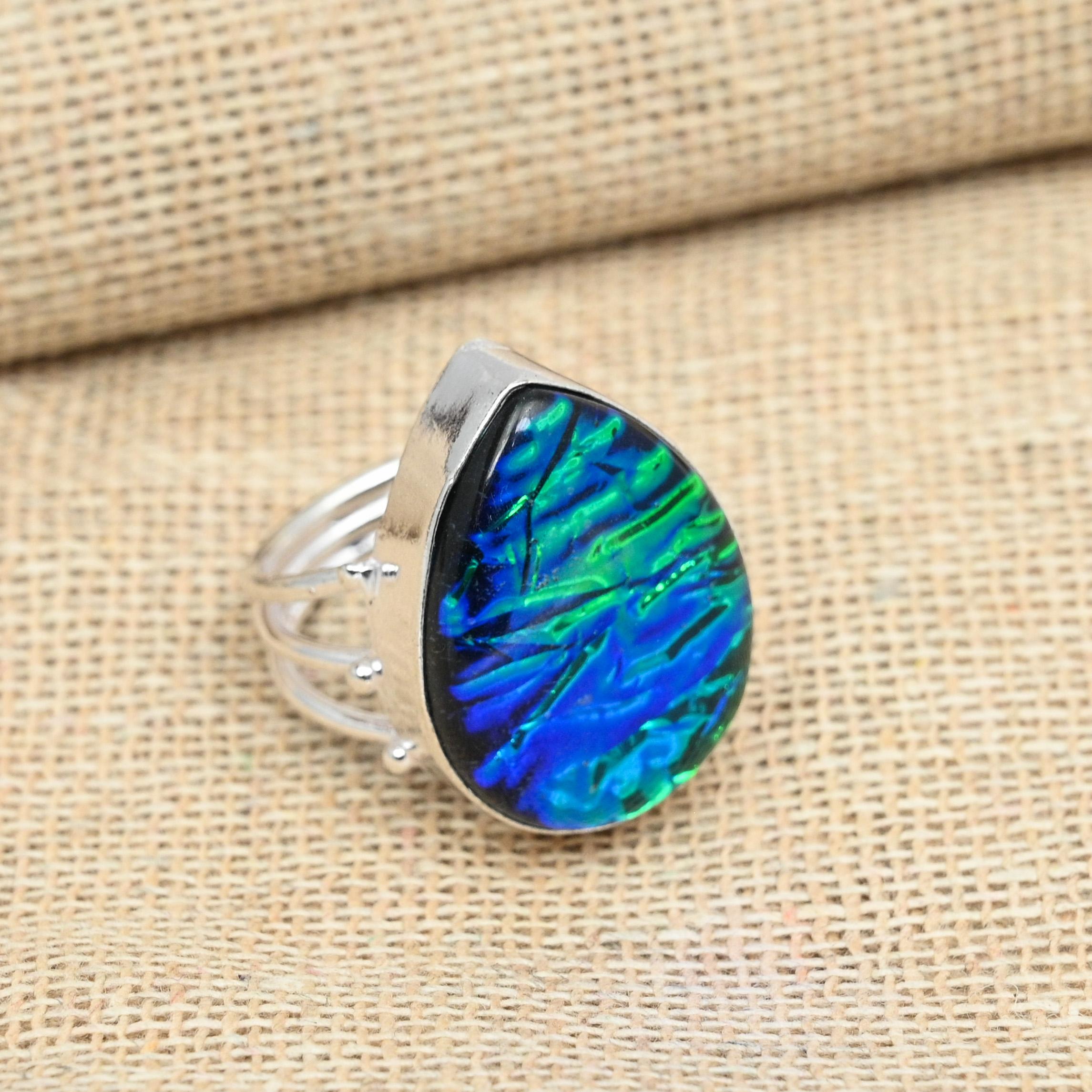 Синий тройной опал, драгоценный камень, твердое кольцо из стерлингового серебра 925 пробы, кольцо ручной работы, австралийские украшения для нее