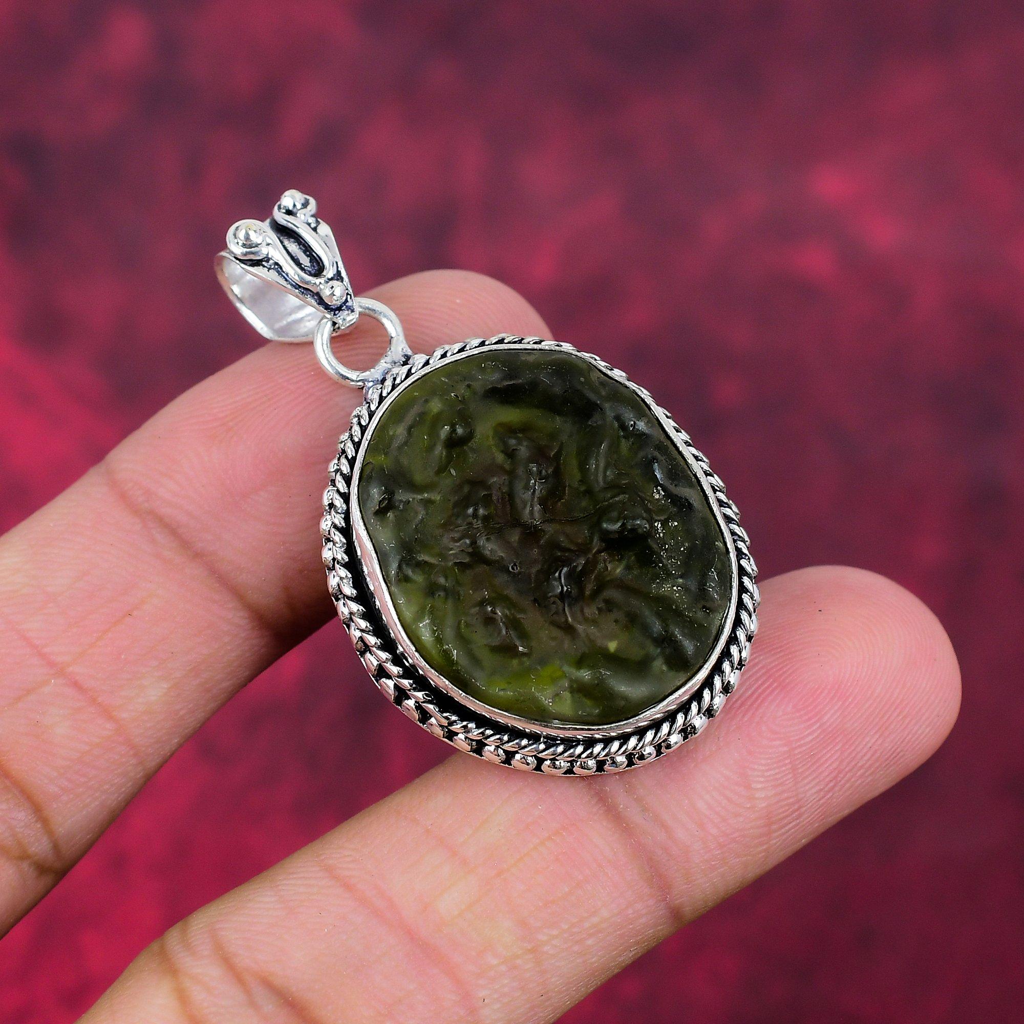 Moldavite Pendant, 925 Solid Sterling Silver Jewelry, Gemstone Pendant, Gift For Her Handmade Dainty Jewelry