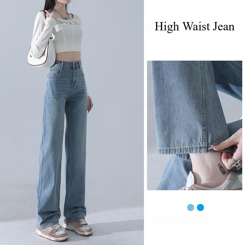 Women's Stretchy Jeans High Waisted Slimming Straight Leg Solid Color Denim Pants New Style Office Lady Jean for 2025 Spring Autumn