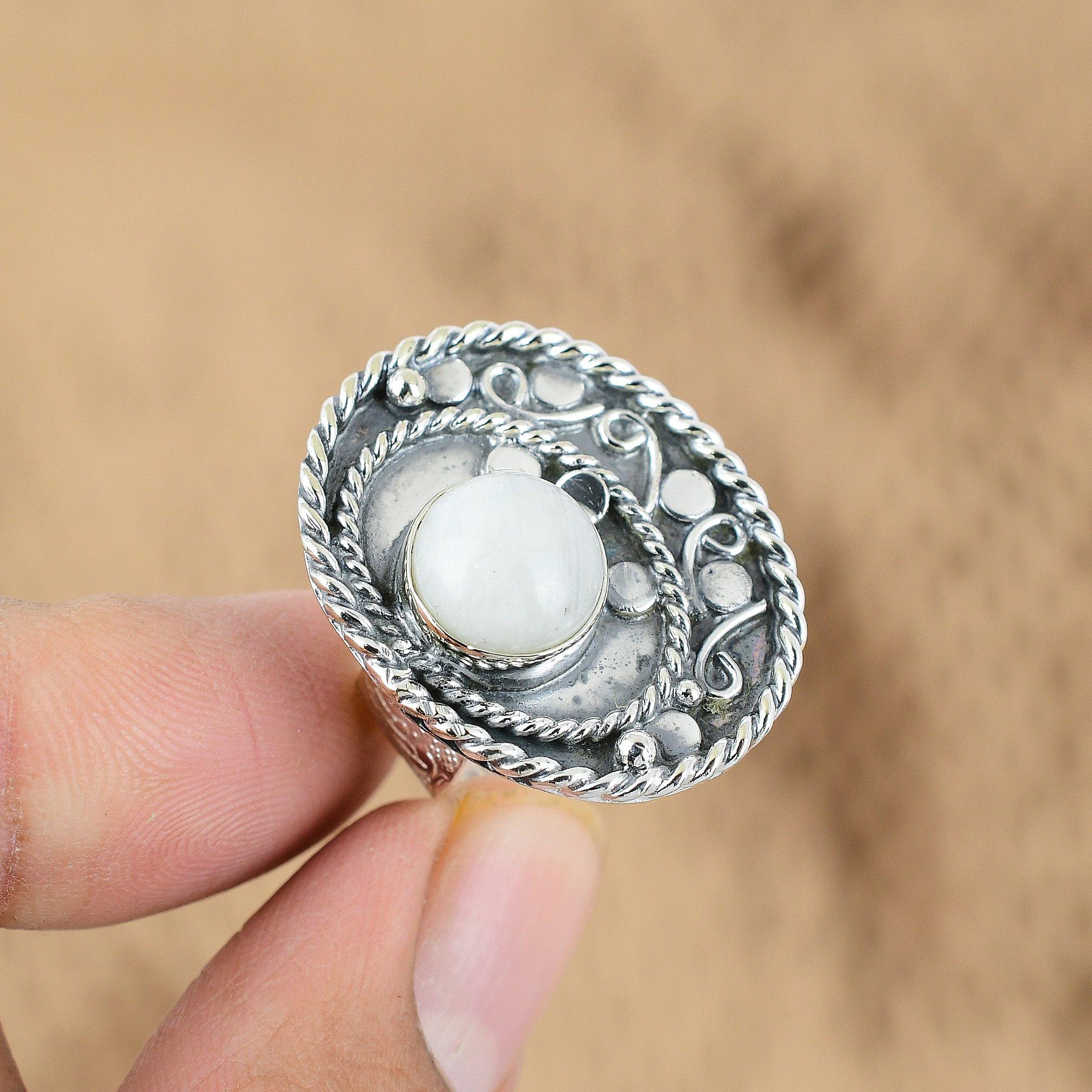 Natural Rainbow Moonstone 925 Silver Multi Stone Adjustable Ring For Girls