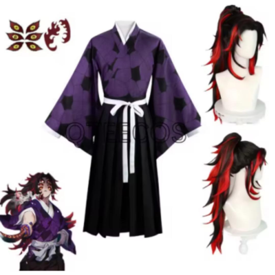 Demon Slayer Kokushibo Cosplay Costume Wig Anime Purple Kimono Tsugikuni Michikatsu Party Halloween RolePlay Carnaval Outfits