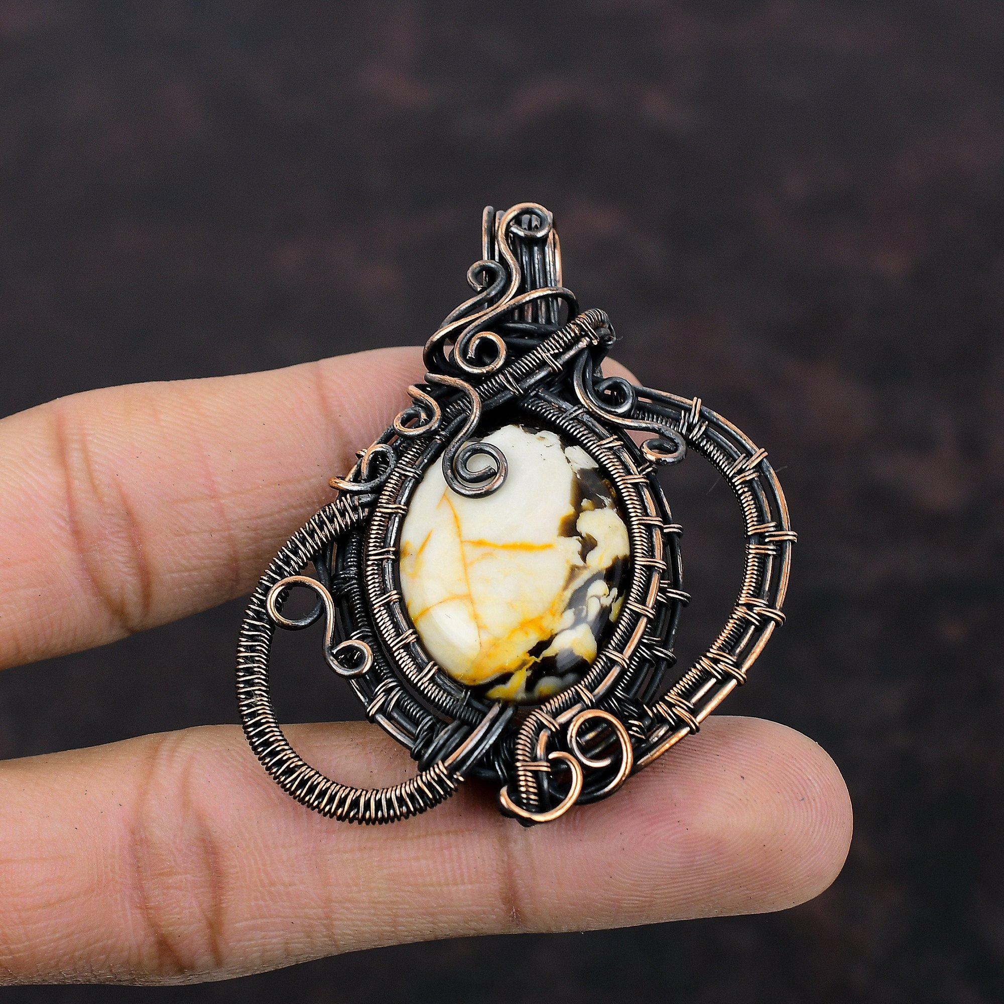 Кулон из Яшмы Арахисового Дерева, обмотанный медной проволокой, Ювелирные изделия из драгоценных камней, Медный кулон, Кулон ручной работы, обмотанный проволокой, Ювелирные изделия для подарка, Совершенно новый кулон