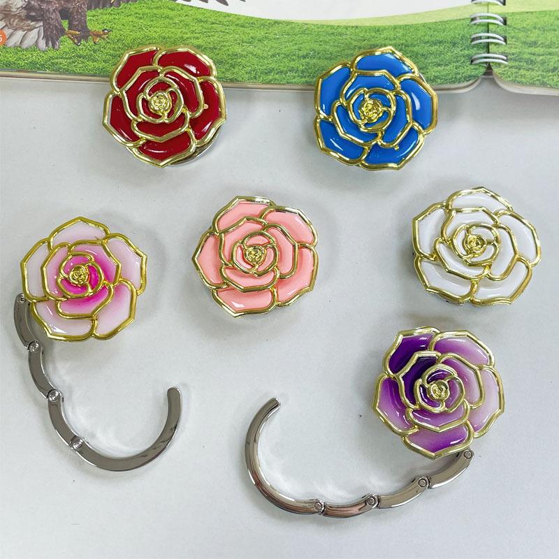 1 шт. Складной крючок для сумки с дизайном розы, металлический, пластиковый, круглый, крючок для стола, держатель для сумочки