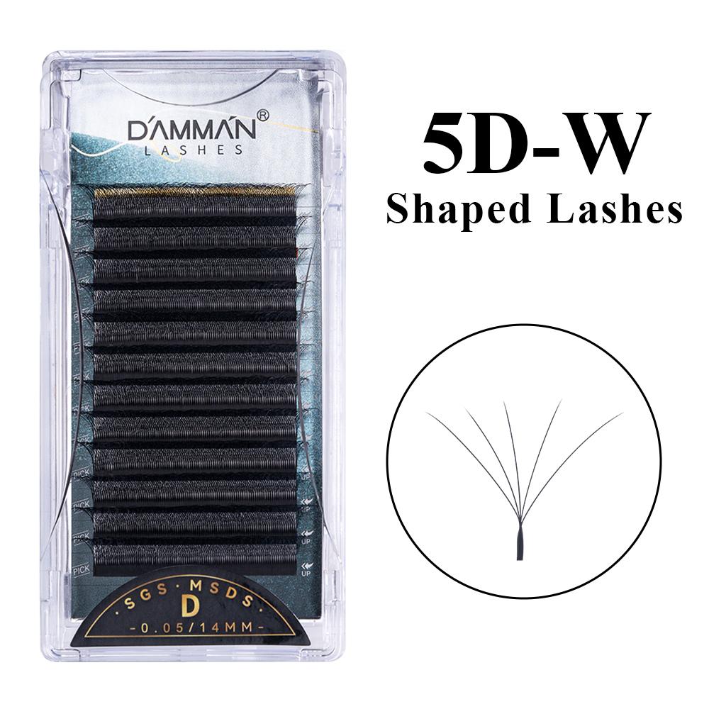 Damman 12 lignes 5D en forme W cils D volum de rideux Extensions de cils 0,05 mm d'épaisseur Fornitures d'extension de cils faits à la main