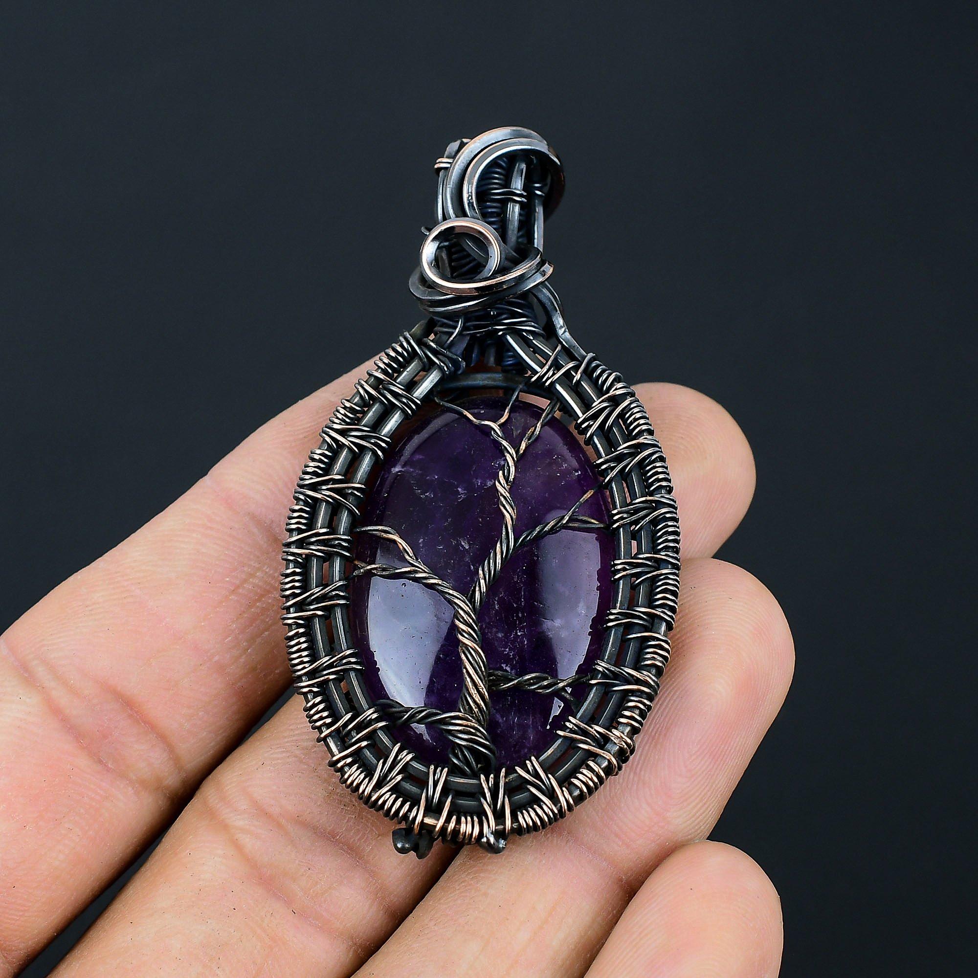 Tree Of Life Amethyst Gemstone Handmade Pure Copper Wire Wrap Jewelry Pendant For Thanksgiving Gift