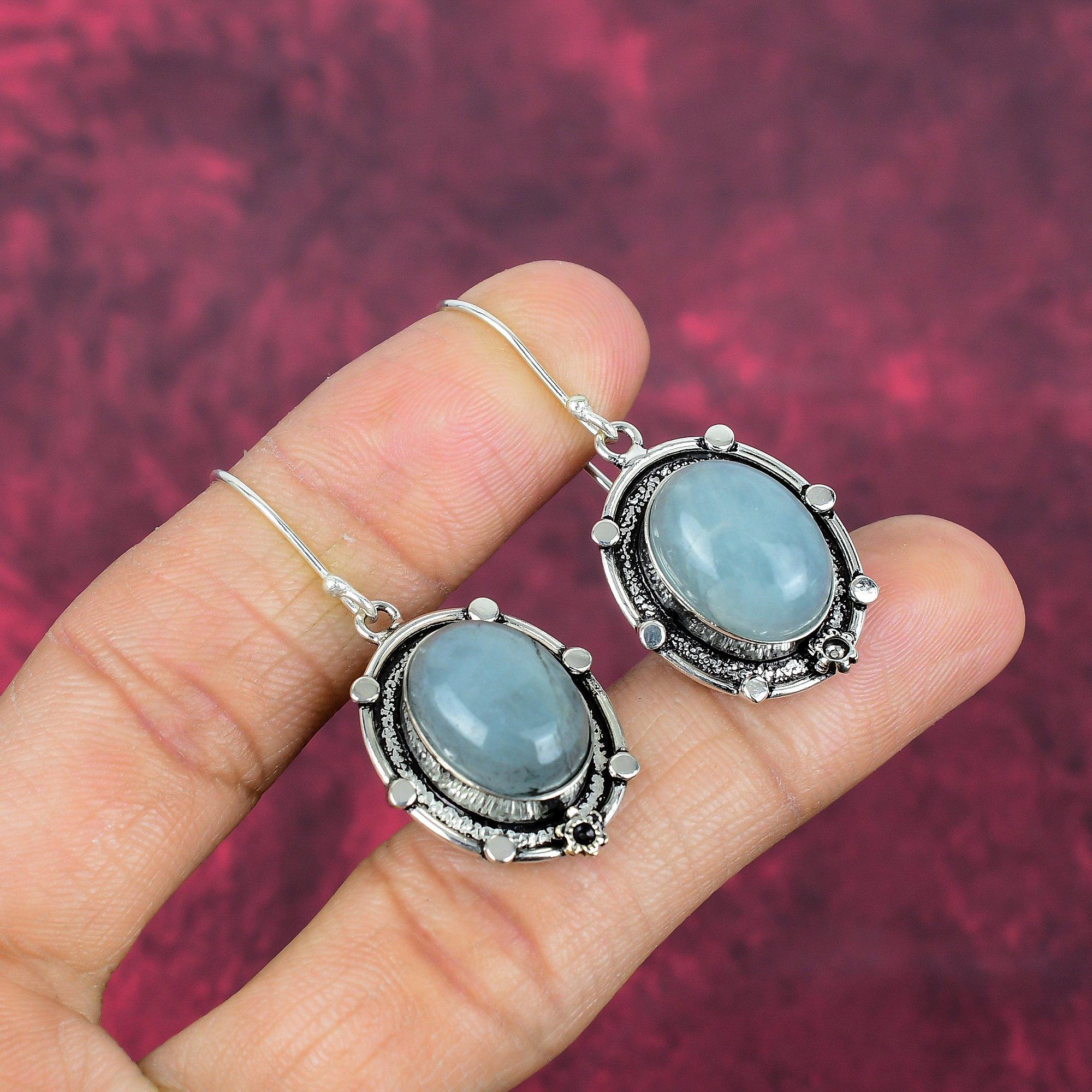 Серьги из чистого серебра 925 пробы с аквамарином, серьги с драгоценными камнями ручной работы, подарки жене, абсолютно новые серьги