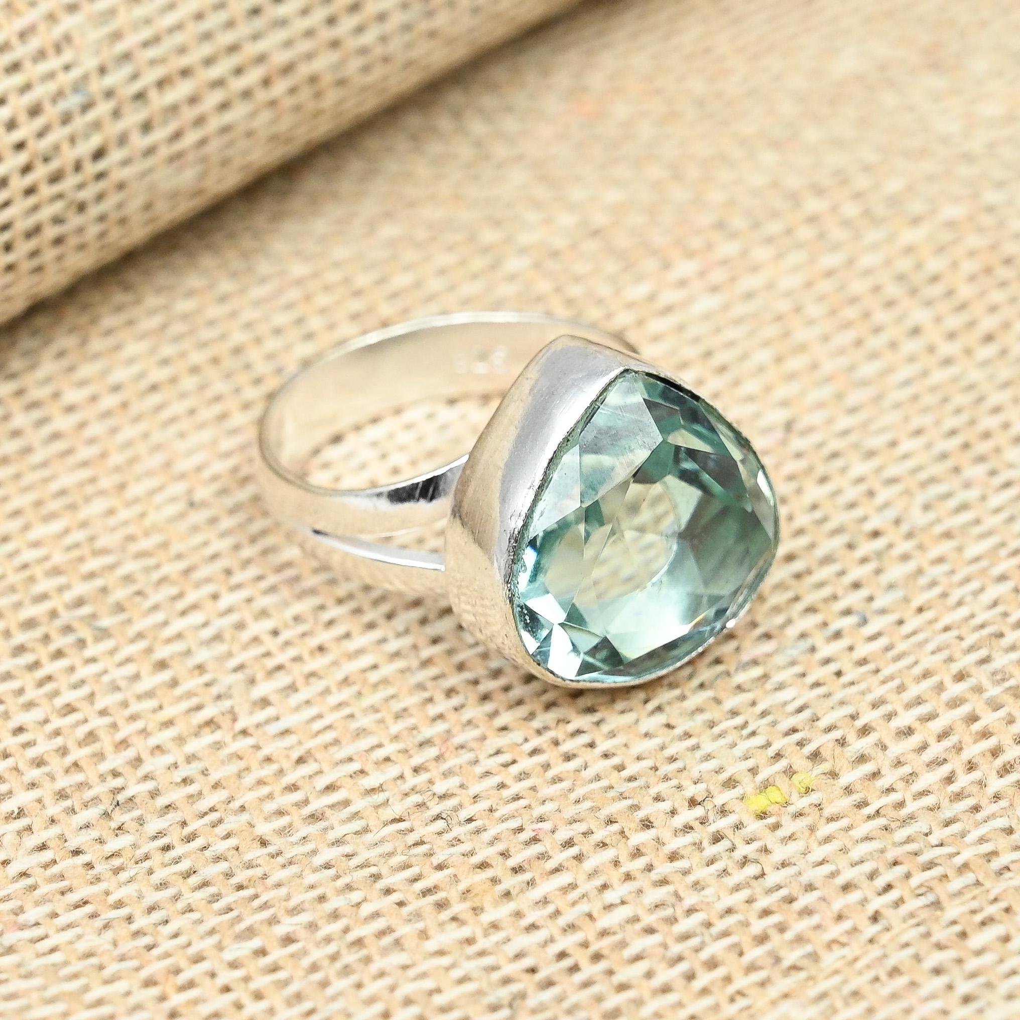 Зеленый аметист драгоценный камень стерлингового серебра 925 пробы дизайнер ручной работы красивое кольцо для нее