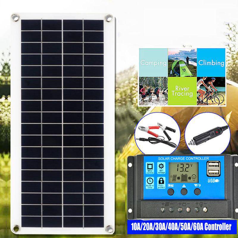 Солнечная панель 12 В, солнечная батарея 10A-100A, контроллер, комплект солнечных батарей для телефона, автофургона, дома, кемпинга, уличная батарея