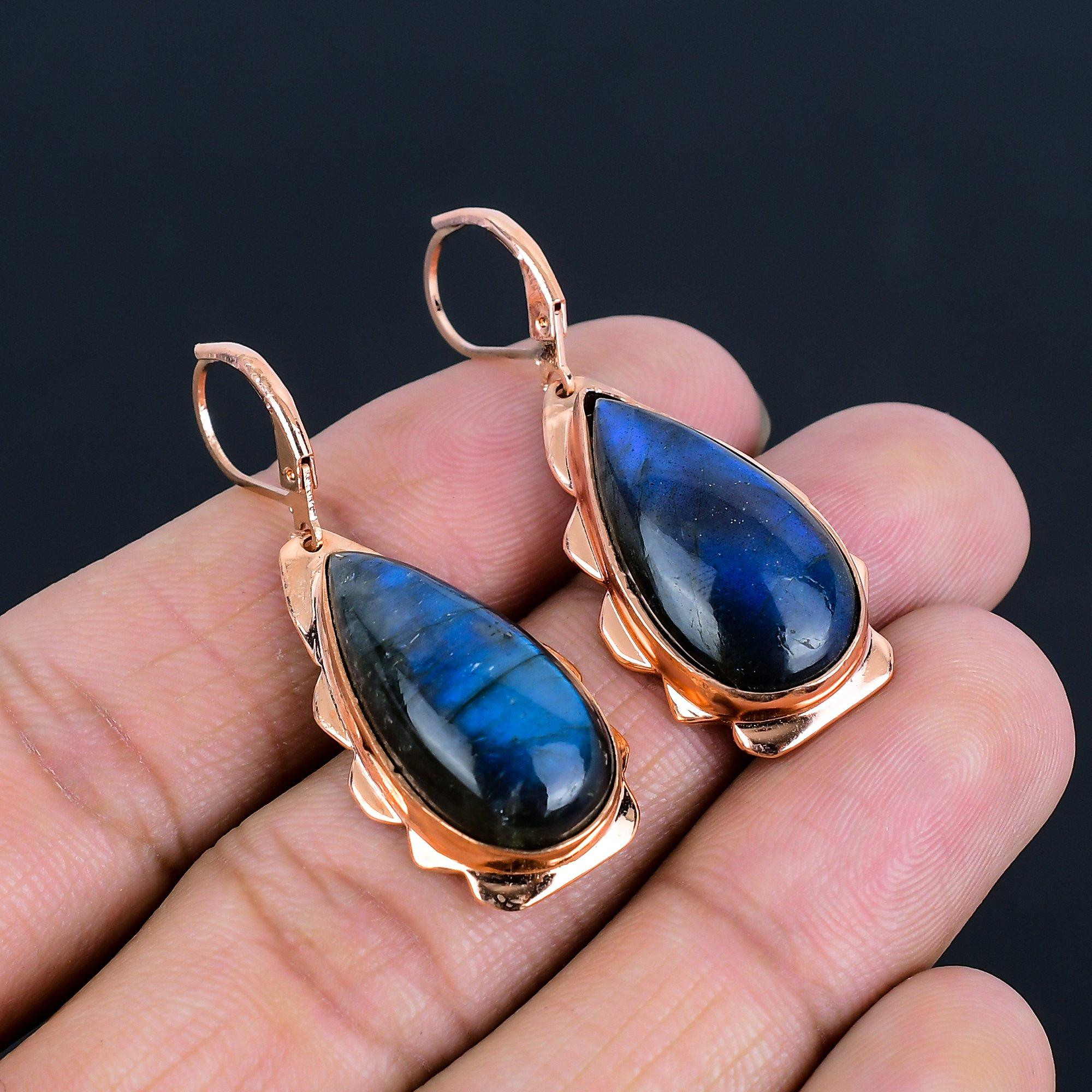 Лабрадорит, драгоценный камень, медные украшения ручной работы, очаровательные серьги для нее