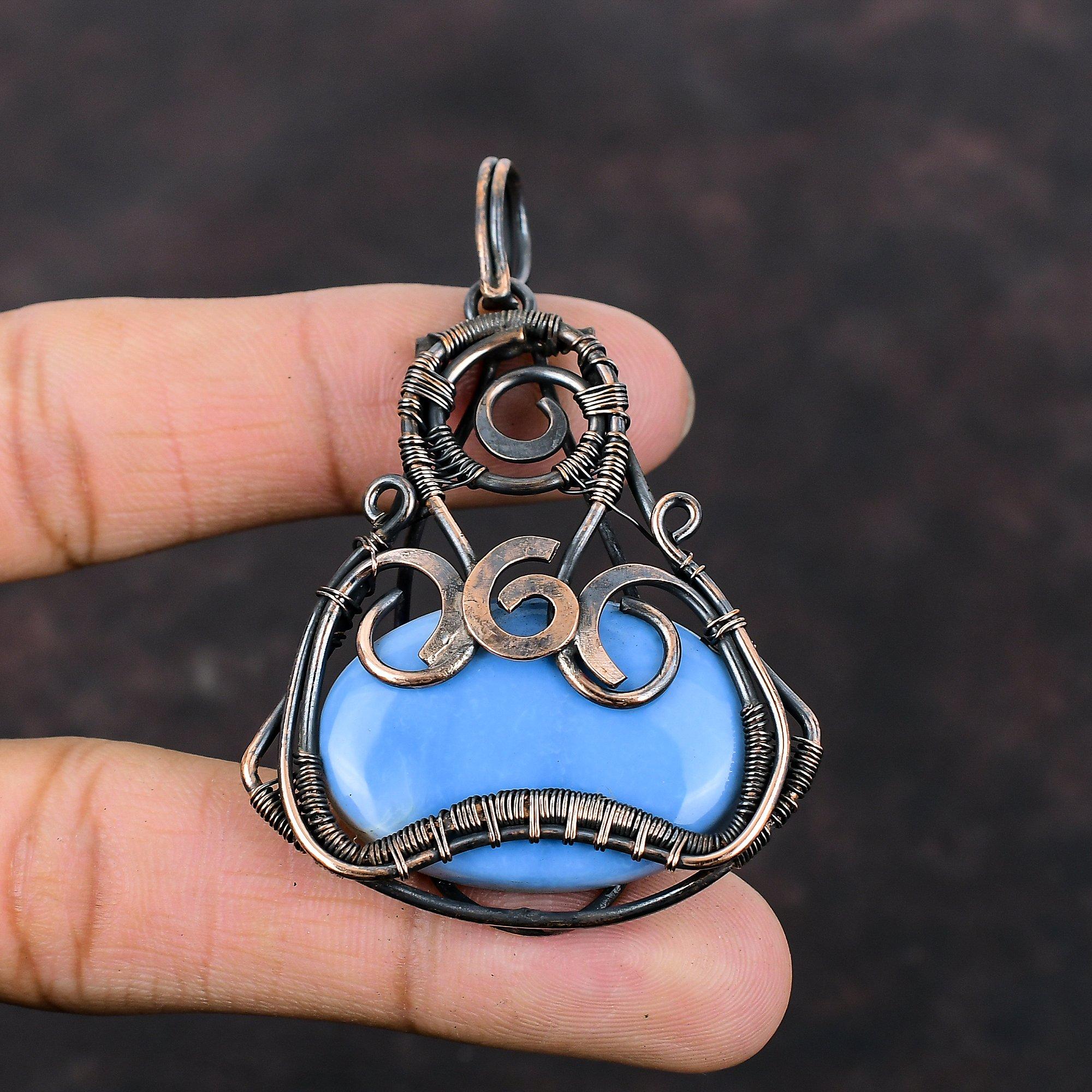 Подвеска Owyhee Blue Opal, подвеска из медной проволоки, подвеска ручной работы из драгоценных камней, медные украшения, подвеска в стиле бохо, подвеска Owyhee Blue Opal, украшения для подарка
