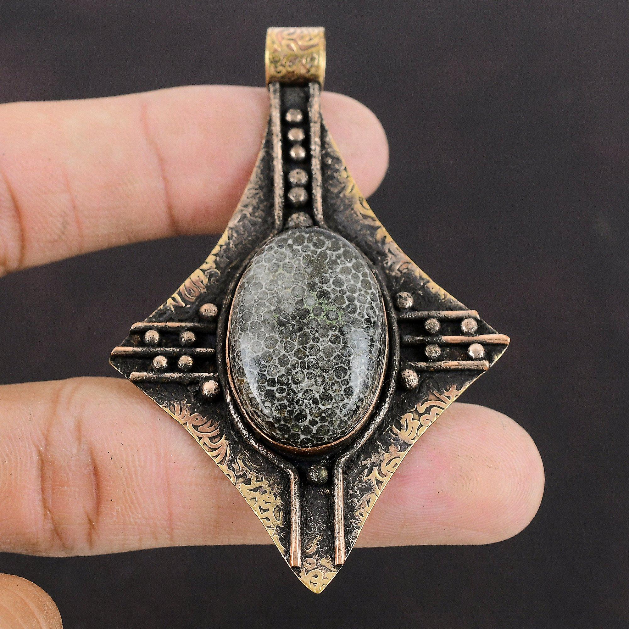 Подвеска из коралла ската, медная подвеска, настоящий драгоценный камень, ручная работа, подвеска из коралла ската, ювелирные изделия, кулон из камня по рождению, медная подвеска для подарка