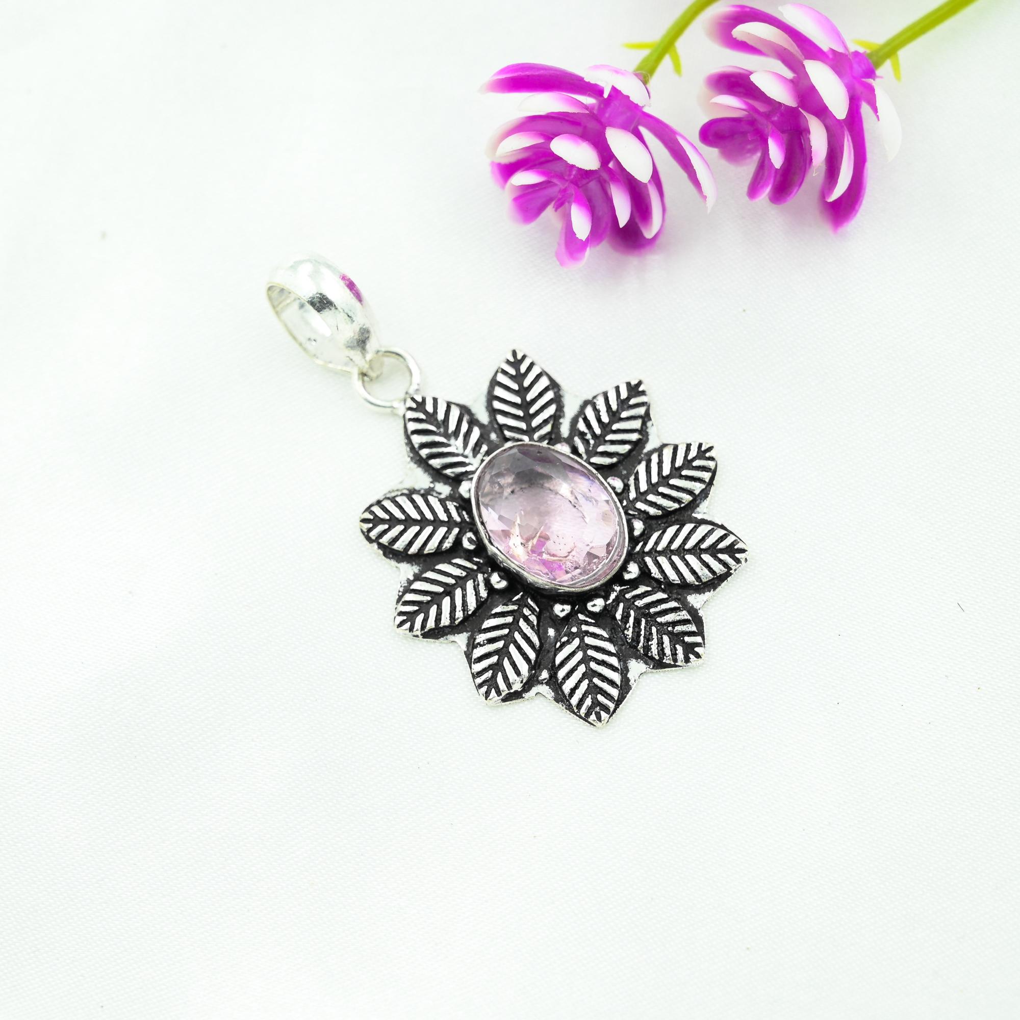 Подвеска с розовым кунцитом, драгоценный камень, кулон из стерлингового серебра 925 пробы, ювелирное изделие ручной работы, кулон с камнем по дате рождения, подарок для него