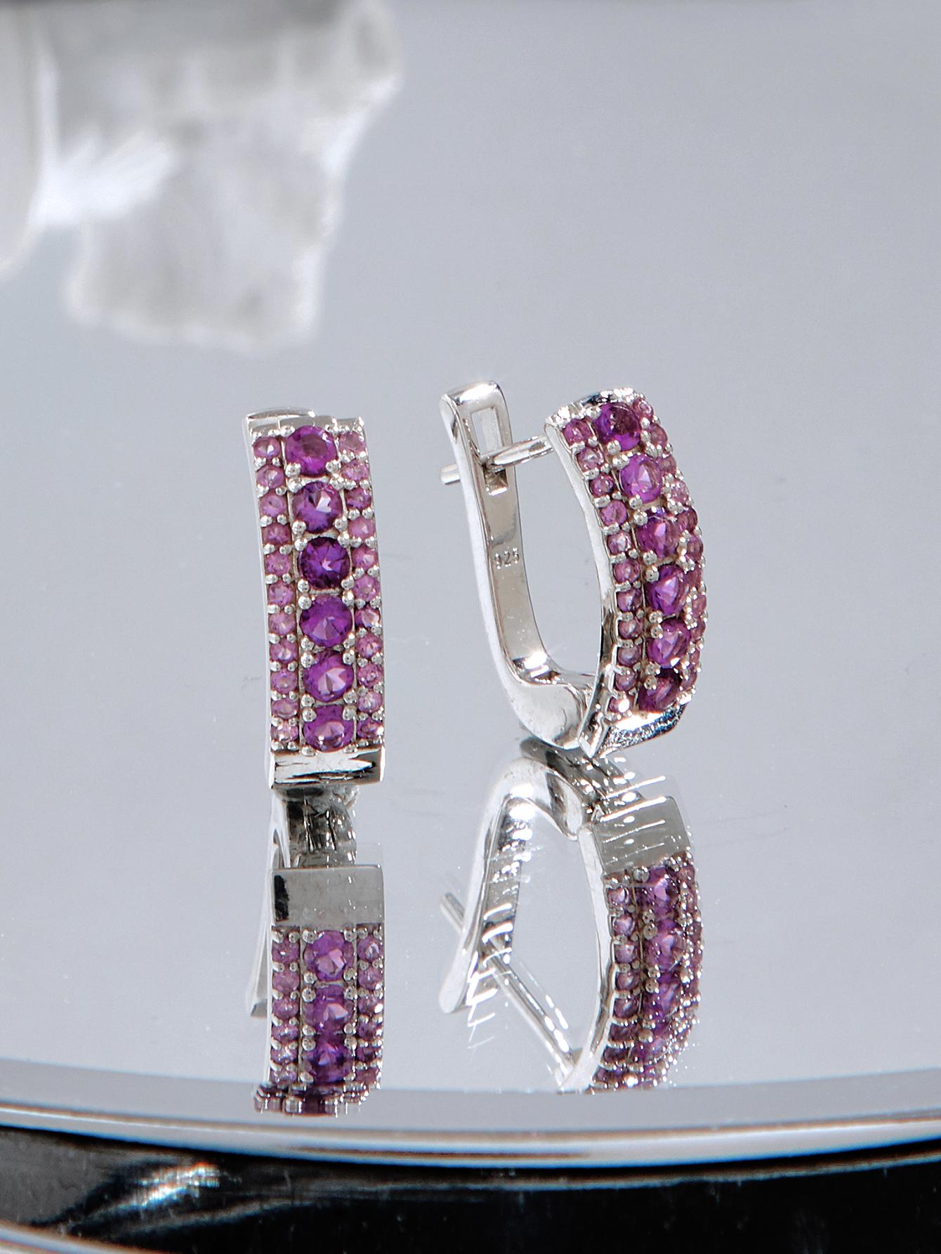 Великолепный дизайнерский серебряный комплект колец и сережек для женщин, натуральный аметист, февральский камень, модные украшения для особых случаев, подарок