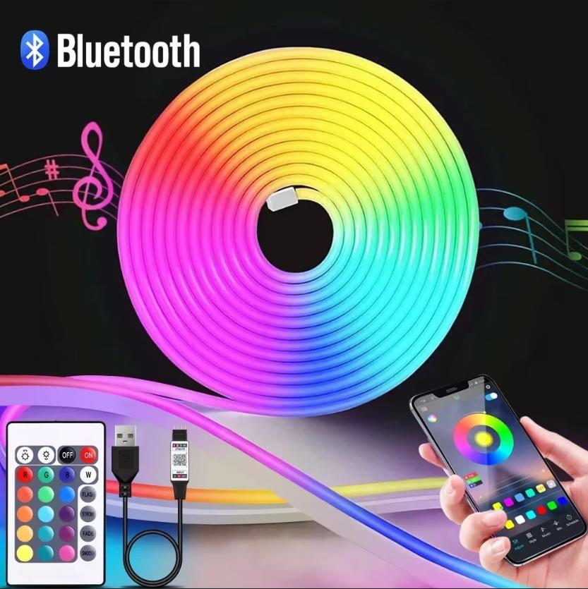 Светодиодная лента 5 В RGB Neon – водонепроницаемая, IP65, управление через приложение Bluetooth, синхронизация музыки и 24-кнопочный пульт дистанционного управления для телевизора, спальни, вечеринки, домашнего декора