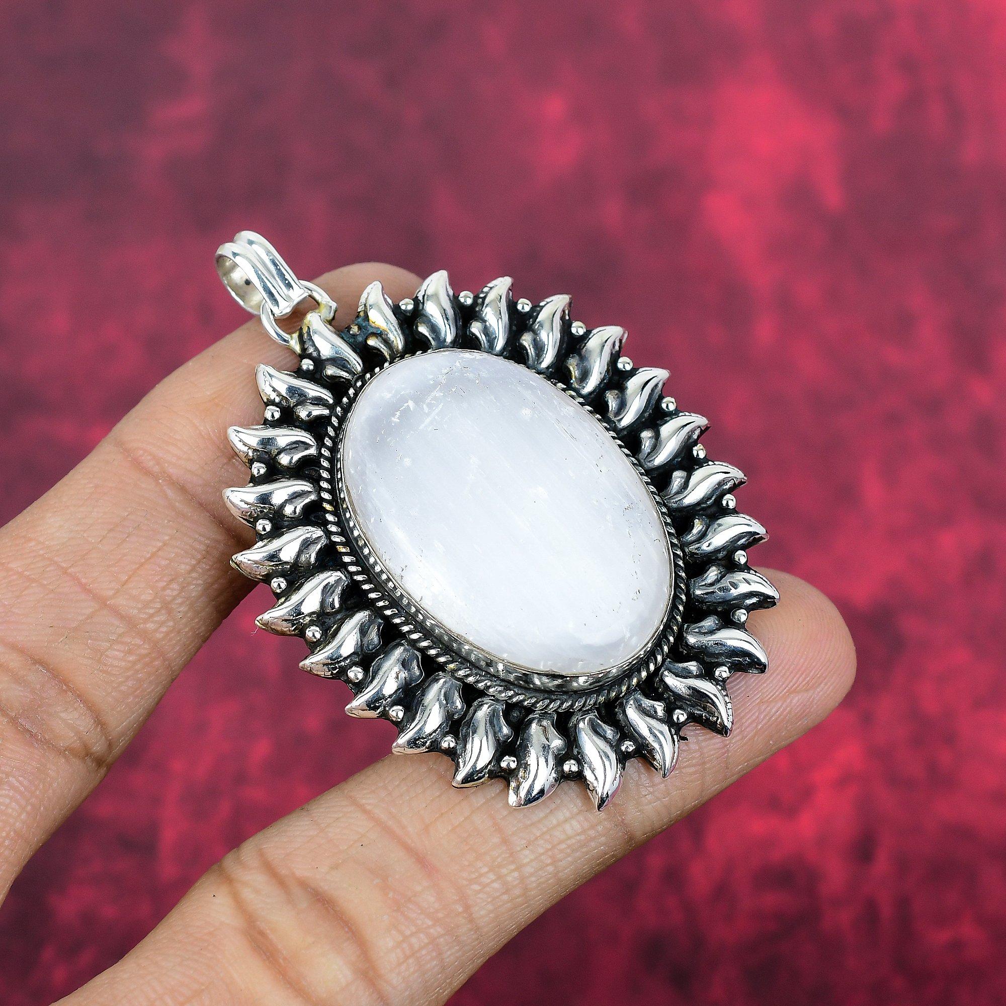 Ювелирные изделия из радужного лунного камня, подвеска из стерлингового серебра 925 пробы, красивая ювелирная подвеска ручной работы