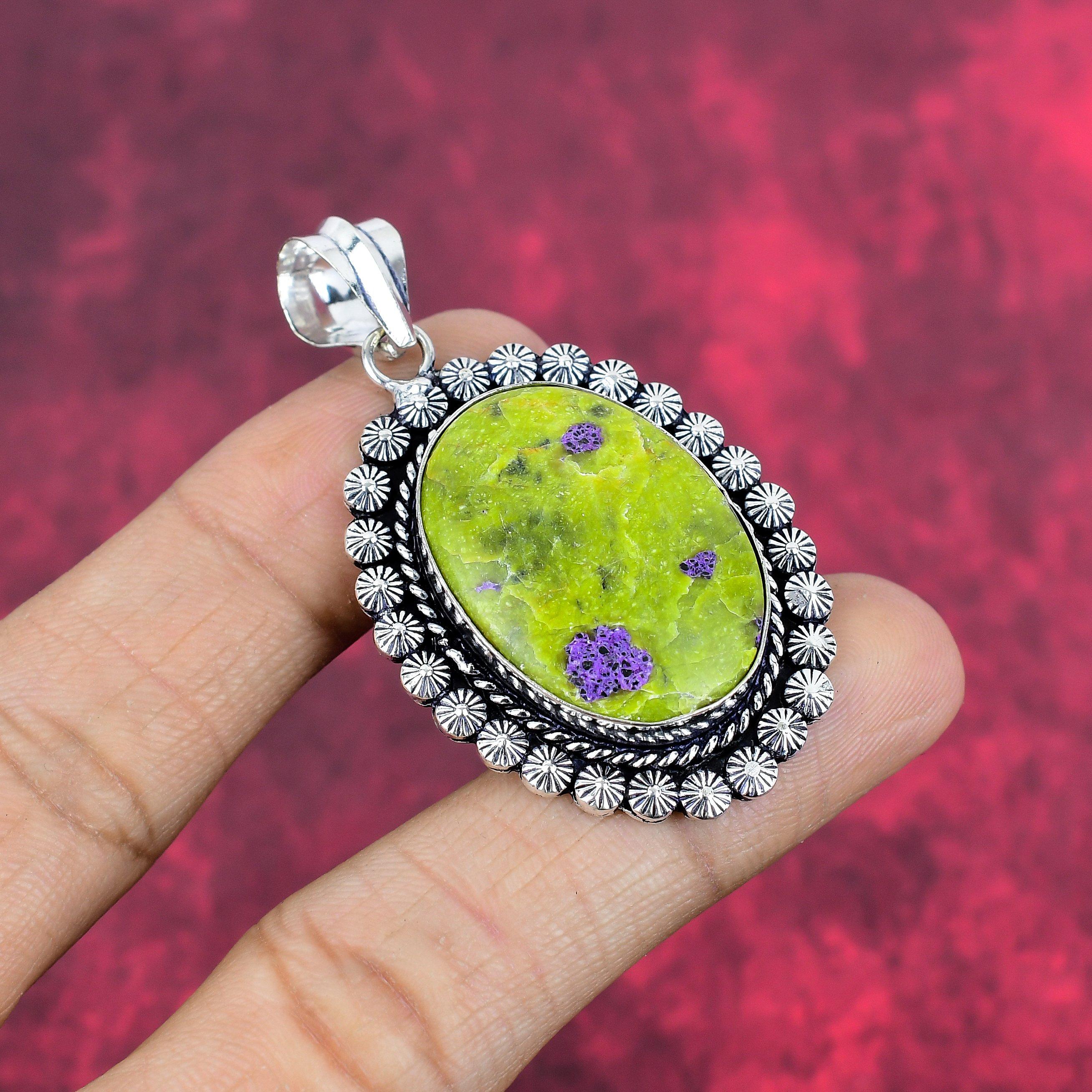 Подвеска из драгоценного камня стихтит, ручная работа, антикварная бижутерия из цельного серебра 925 пробы, для подарка на помолвку